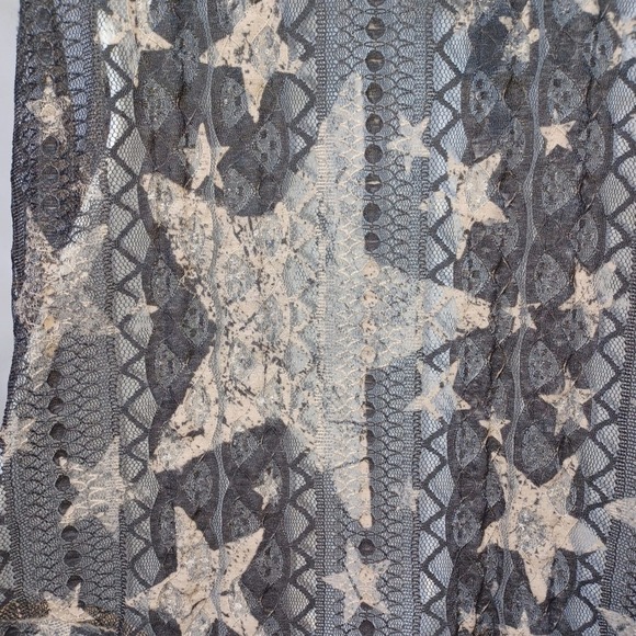 Origami Lace Hi Low Vest Womens L Boho Star Taupe Black Boho Western Layering - Picture 6 of 11